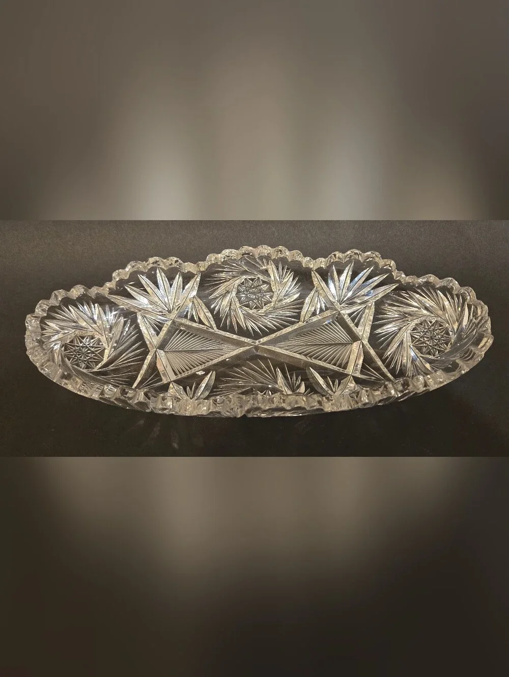 Antique American Brilliant Cut Crystal Oval Serving Tray - Clear Cut Glass